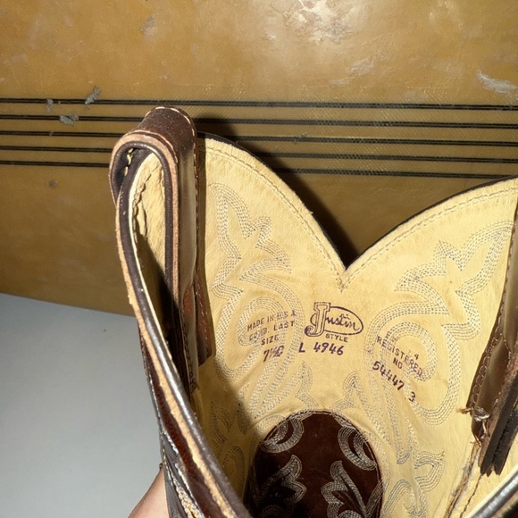 Brown Justin Cowboy Boots - Picture 4 of 9